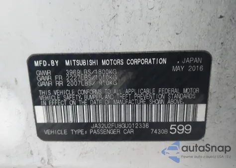 2016 Mitsubishi Lancer Es из США, поврежденный, VIN JA32U2FU8GU012336